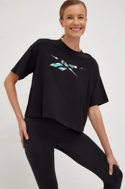 Γυναικεία Κοντομάνικο Βαμβακερό μπλουζάκι Reebok μαύρο