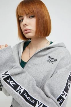 Γυναικεία Με φερμουάρ Μπλούζα Reebok γκρι,